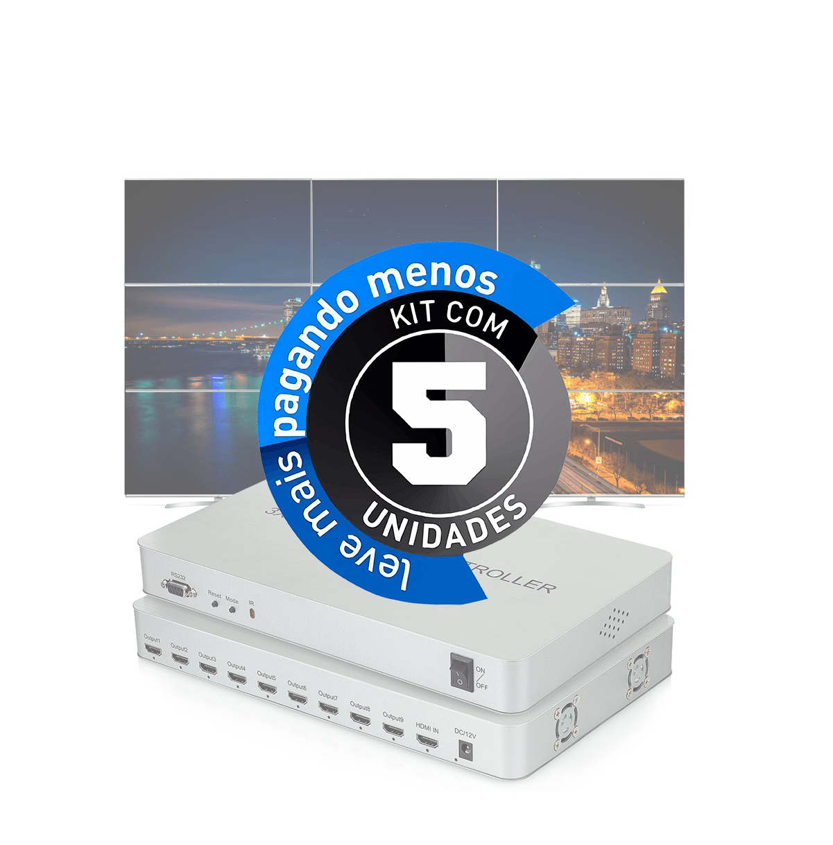 Controladores de Vídeo Wall 3x3 HDMI - Kit com 5 - Imagem 2