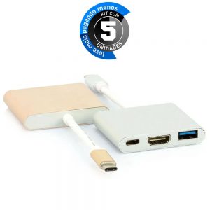 Adaptadore USB-C Multiporta HDMI USB-C Dourado - Kit com 5