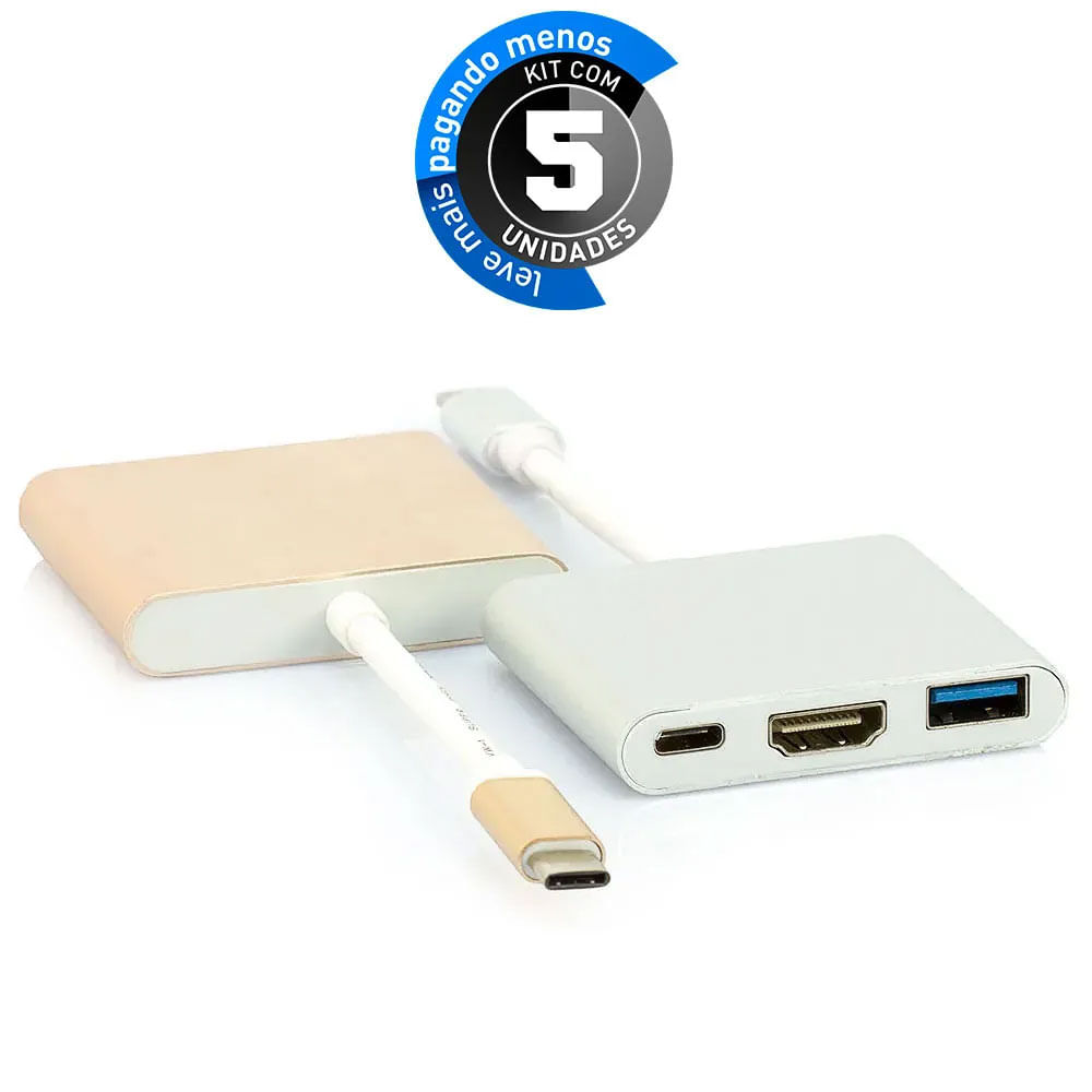 Adaptadore USB-C Multiporta HDMI USB-C Dourado - Kit com 5
