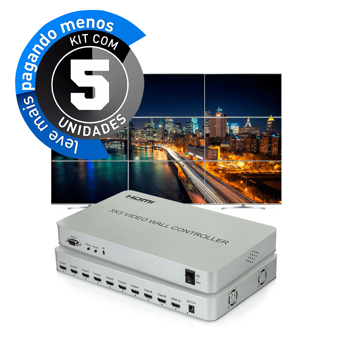 Controladores de Vídeo Wall 3x3 HDMI - Kit com 5