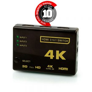 Mini Switch HDMI 3/1 Full HD - Kit com 10