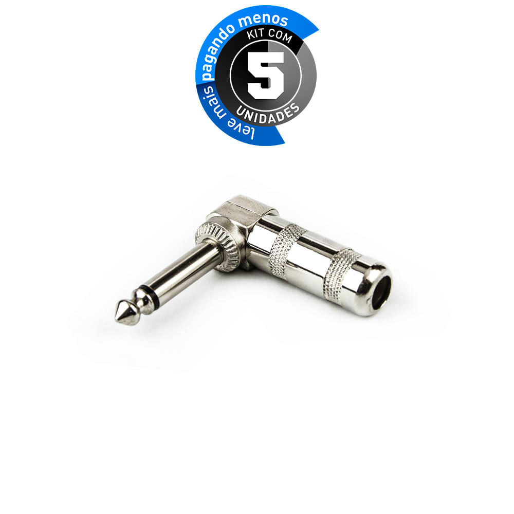 Plug Conector P10 90 Graus Mono - Kit com 5