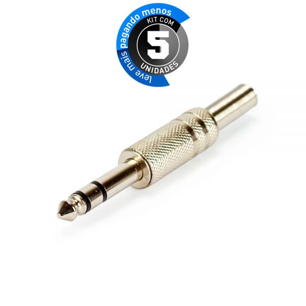 Plug P10 - Niquelado - Estéreo - Kit com 5