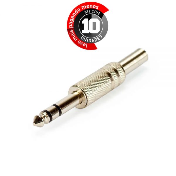 Plug P10 - Niquelado - Estéreo - Kit com 10