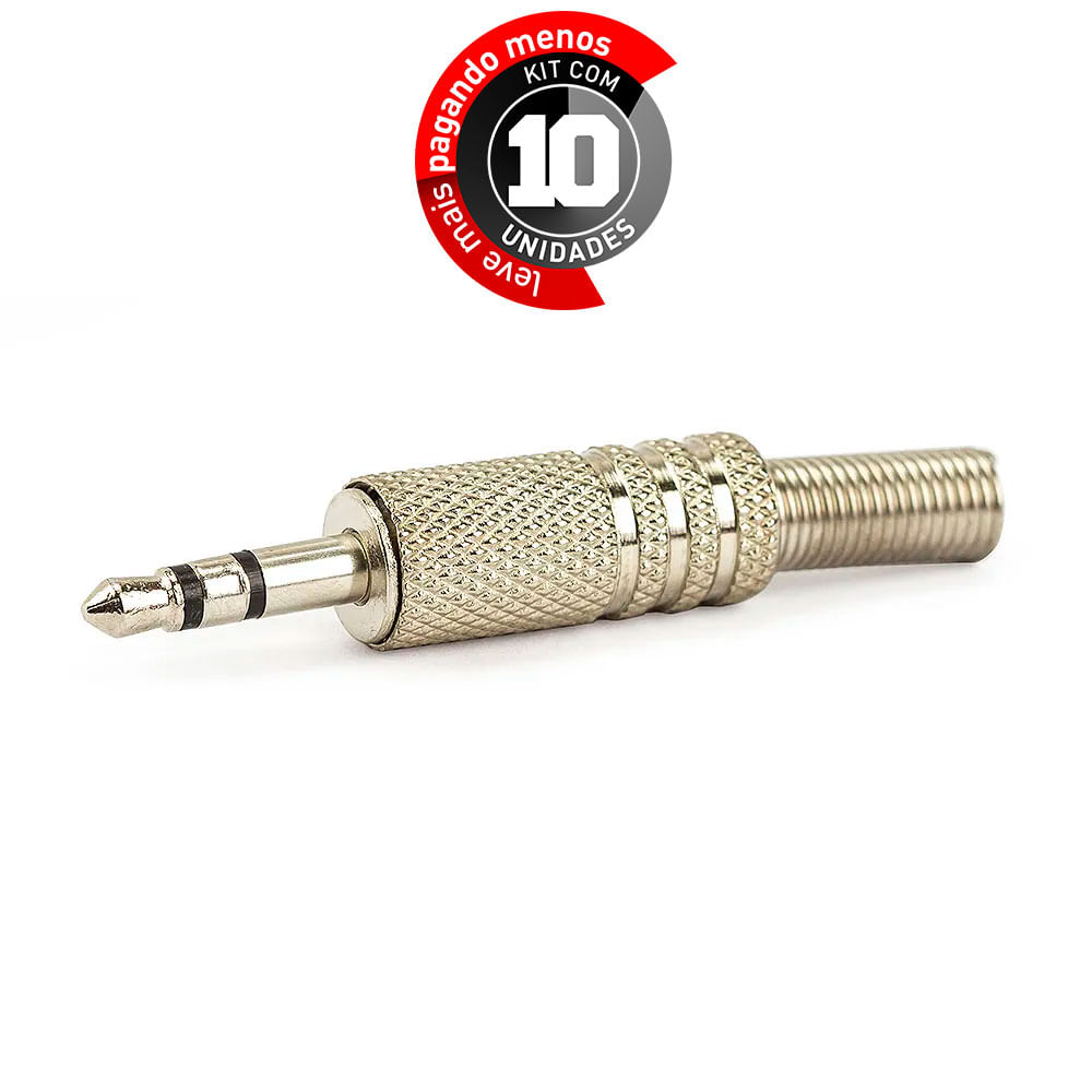 Plug P2 Metal Estéreo - Kit com 10