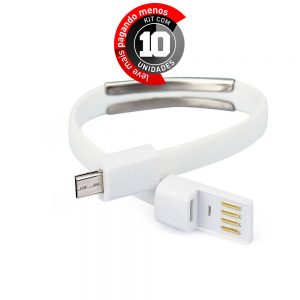 Pulseira Carregador USB Android e Windows Branco - Kit com 10