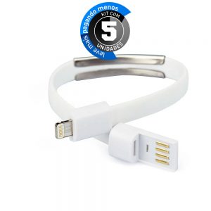 Pulseira Carregador USB iPhone iPod iPad Branco - Kit com 5