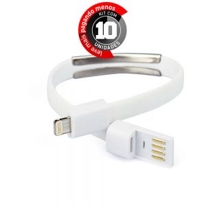 Pulseira Carregador USB iPhone iPod iPad Branco - Kit com 10