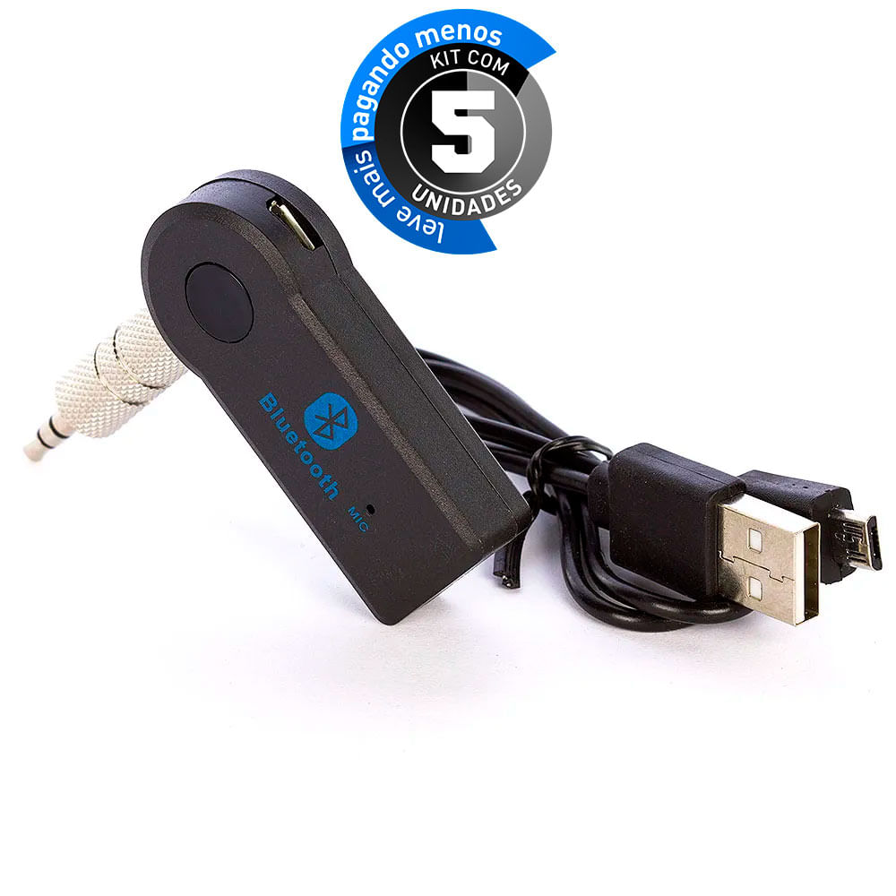 Receptor Bluetooth USB para P2, Entrada Auxiliar- Kit com 5