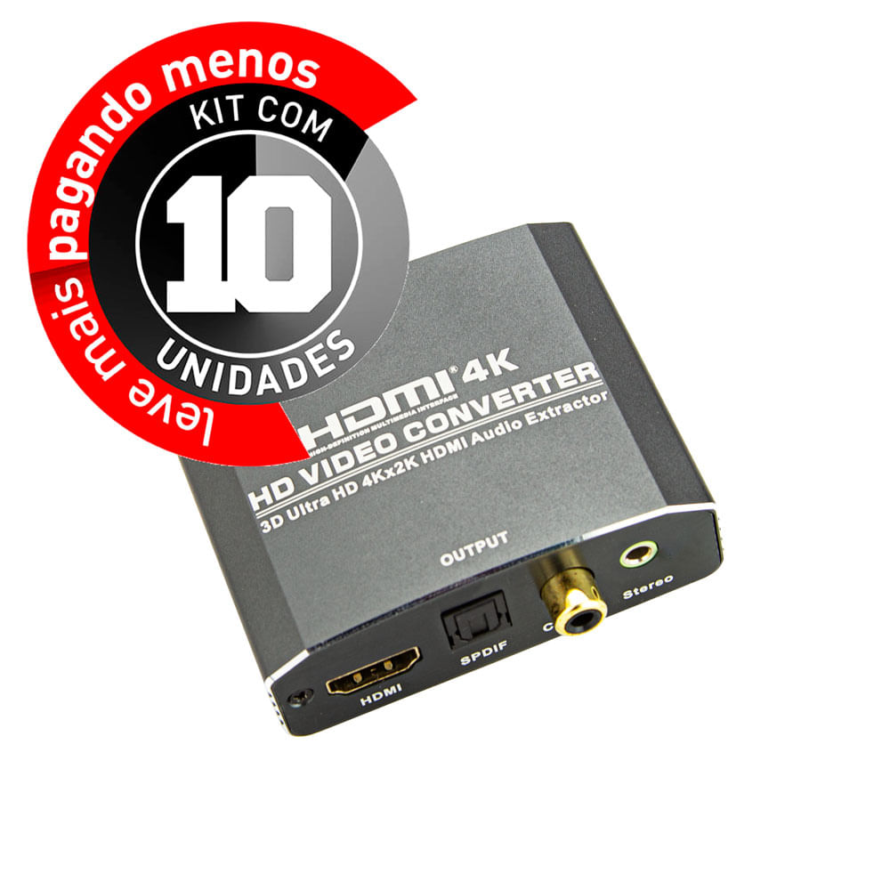 Repetidores HDMI Extrator Áudio RCA SPDIF P2 - Kit com 10