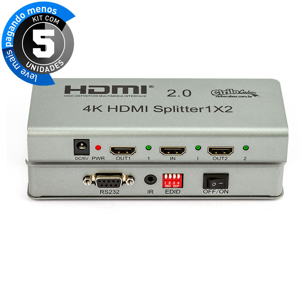 Splitter 2.0 HDMI 1x2 4 - Kit com 5