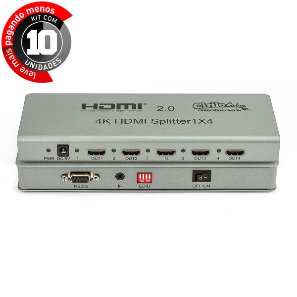 Splitter 2.0 HDMI 1x4 4k - Kit com 10