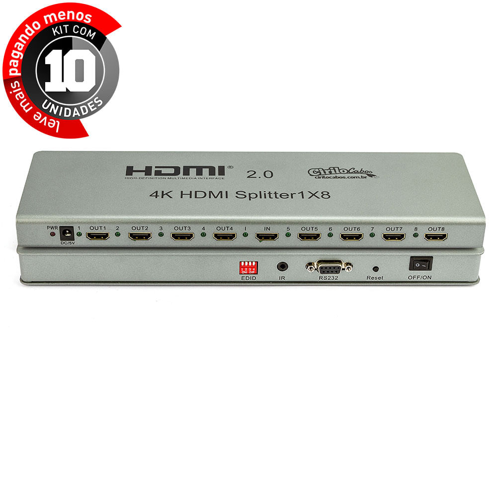 Splitter 2.0 HDMI 1x8 4k - Kit com 10