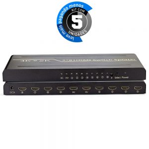 Splitter Switch HDMI 4K, 2K, Divisor 2x8 - Kit com 5