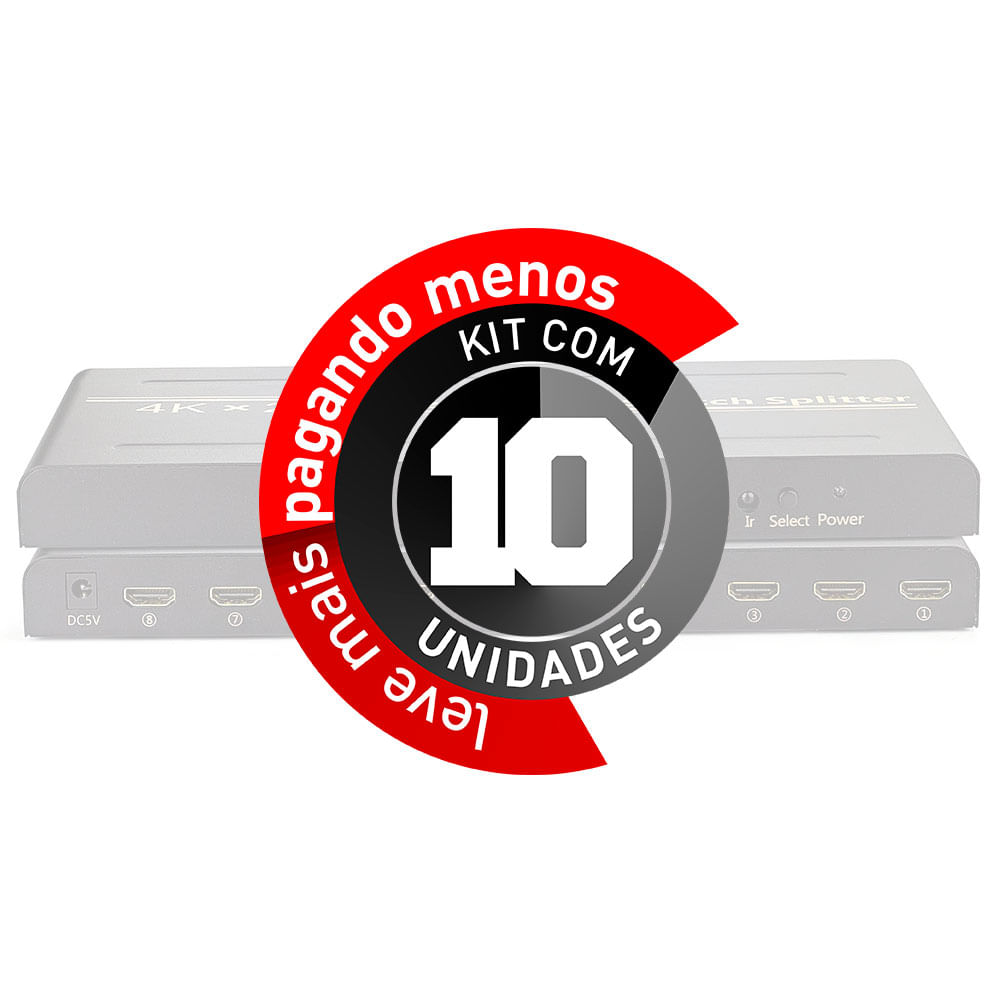 Splitter Switch HDMI 4K, 2K, Divisor 2x8 - Kit com 10 - Imagem 2