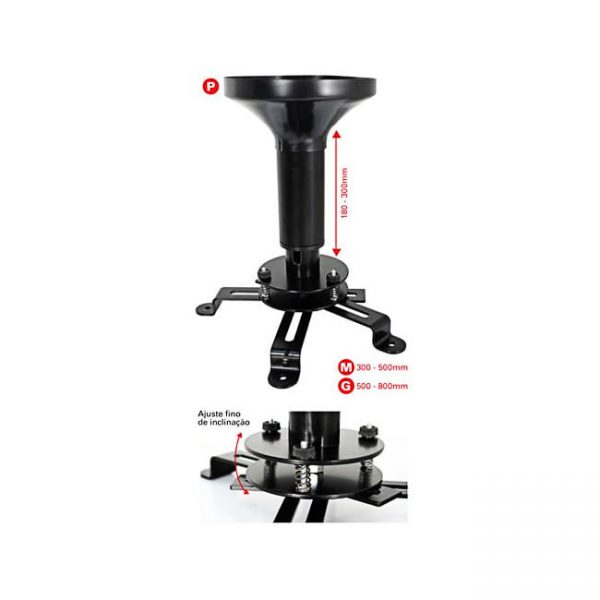 Suporte para Projetor Grande - Altura 500 a 800mm - Prata