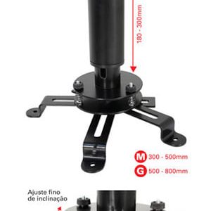 Suporte Projetor Pequeno Altura Fixa de 180 a 300mm - Preto