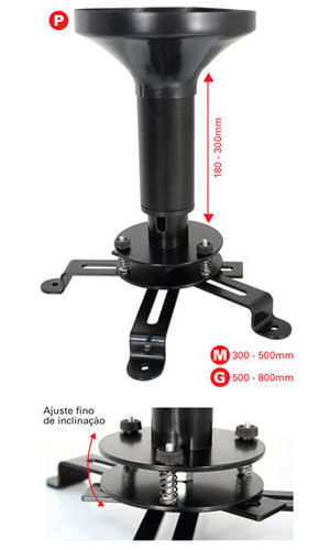 Suporte Projetor Pequeno Altura Fixa de 180 a 300 mm - Prata