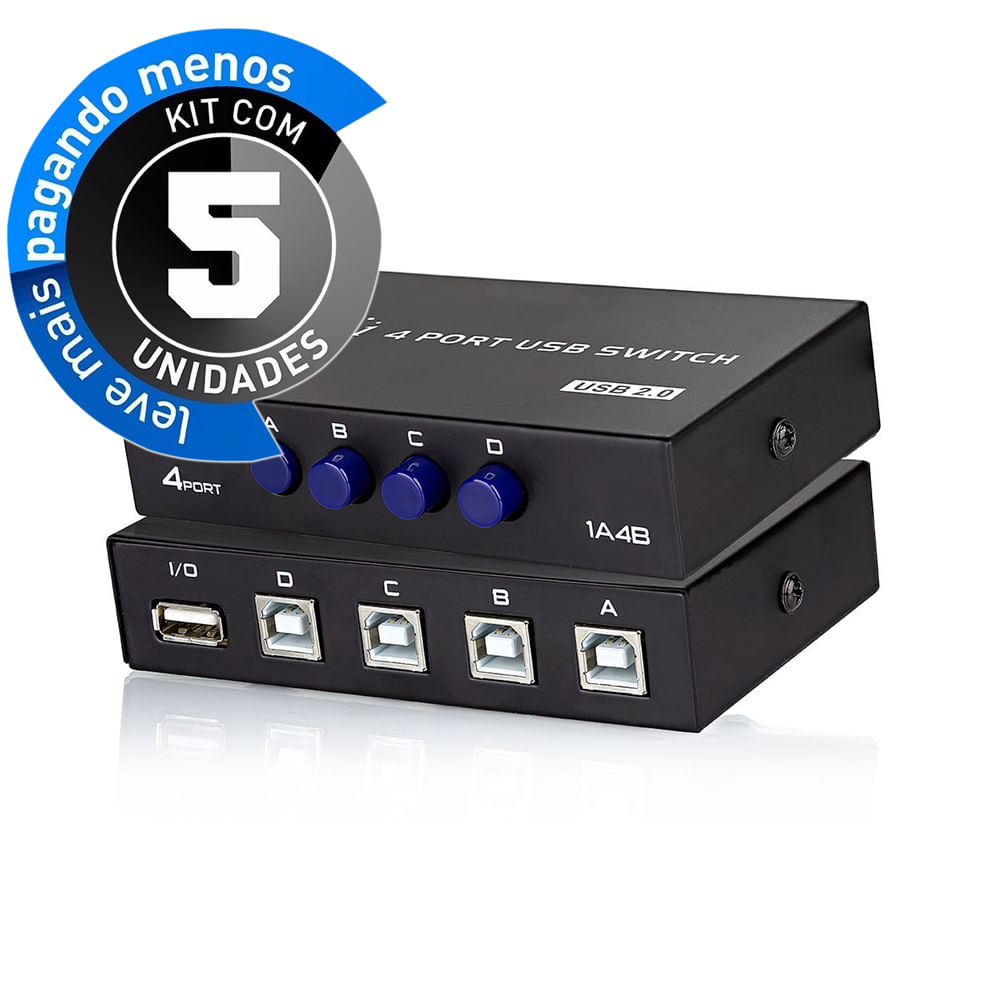 Switch 4X1 - Periféricos Usb A/B 2.0 - Kit com 5