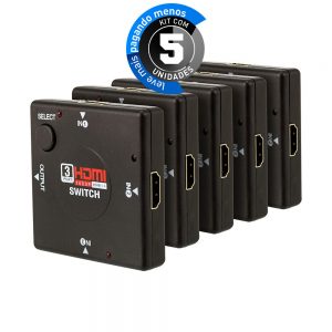 Switch HDMI 3 Portas - Kit com 5