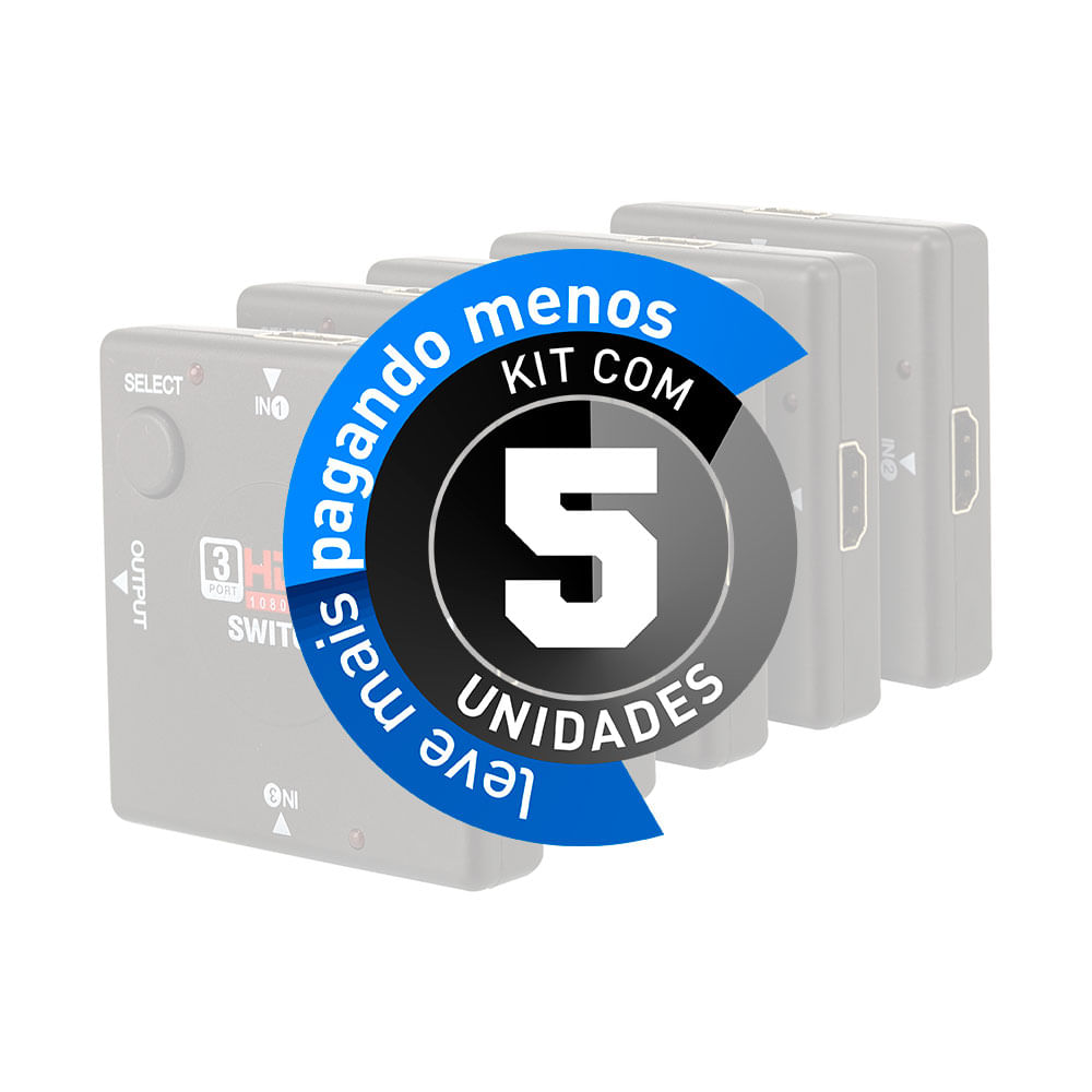 Switch HDMI 3 Portas - Kit com 5 - Imagem 2