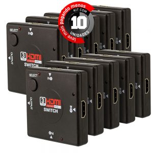Switch HDMI 3 Portas - Kit com 10