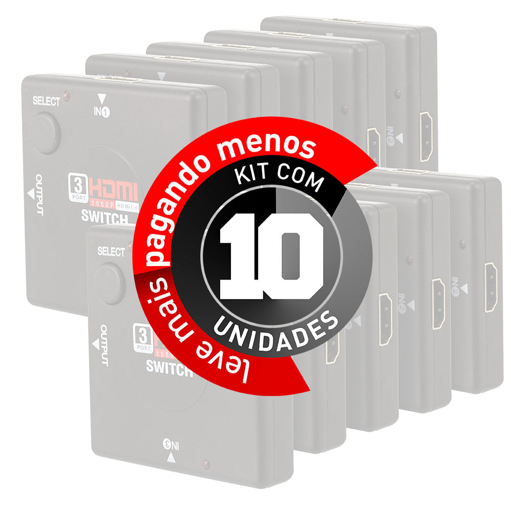 Switch HDMI 3 Portas - Kit com 10 - Imagem 2