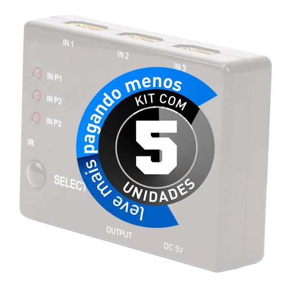 Switch 3x1 HDMI Full HD 1080p 3D com Controle - Kit com 5 - Imagem 2