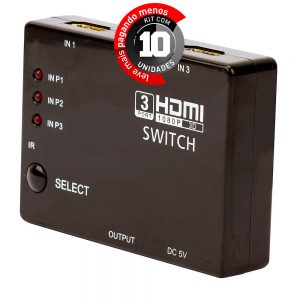 Switch 3x1 HDMI Full HD 1080p 3D com Controle - Kit com 10