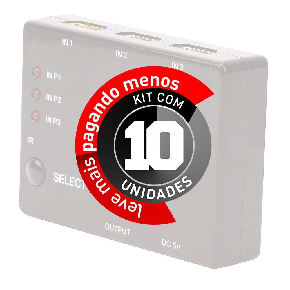Switch 3x1 HDMI Full HD 1080p 3D com Controle - Kit com 10 - Imagem 2