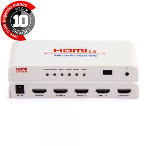 Switch HDMI 4x1 2.0 4Kx2K 60Hz - Kit com 10