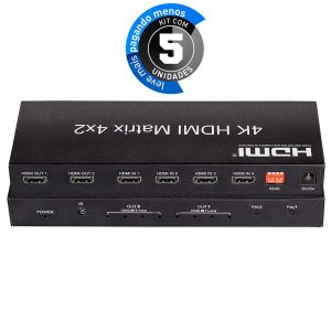 Switch HDMI 4x2 Controle - 2K, 4K, 3D e Full HD - Kit com 5