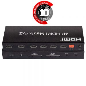 Switch HDMI 4x2 Controle - 2K, 4K, 3D e Full HD - Kit com 10