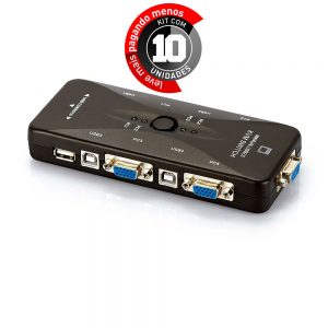 Switch KVM USB 4 Portas VGA - USB 2.0 - Kit com 10