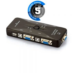 Switch KVM USB 4 Portas VGA - USB 2.0 - Kit com 5
