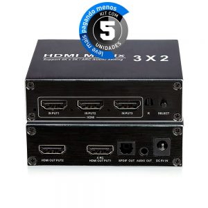 Switch Matrix HDMI 3x2 4k 2k - Kit com 5