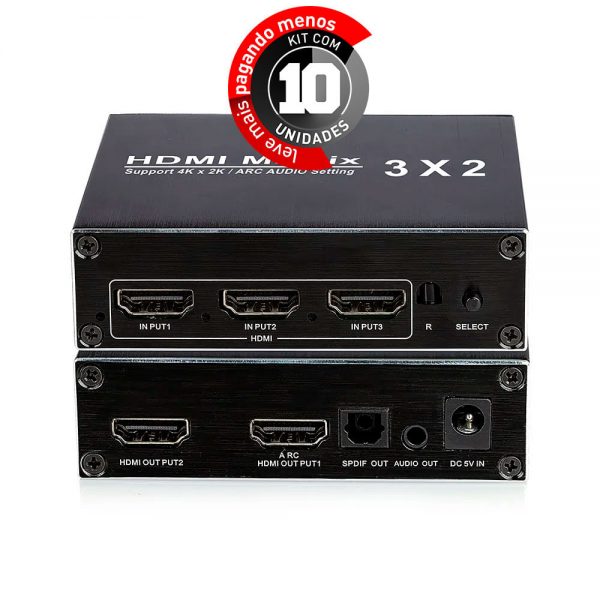 Switch Matrix HDMI 3x2 4k 2k - Kit com 10