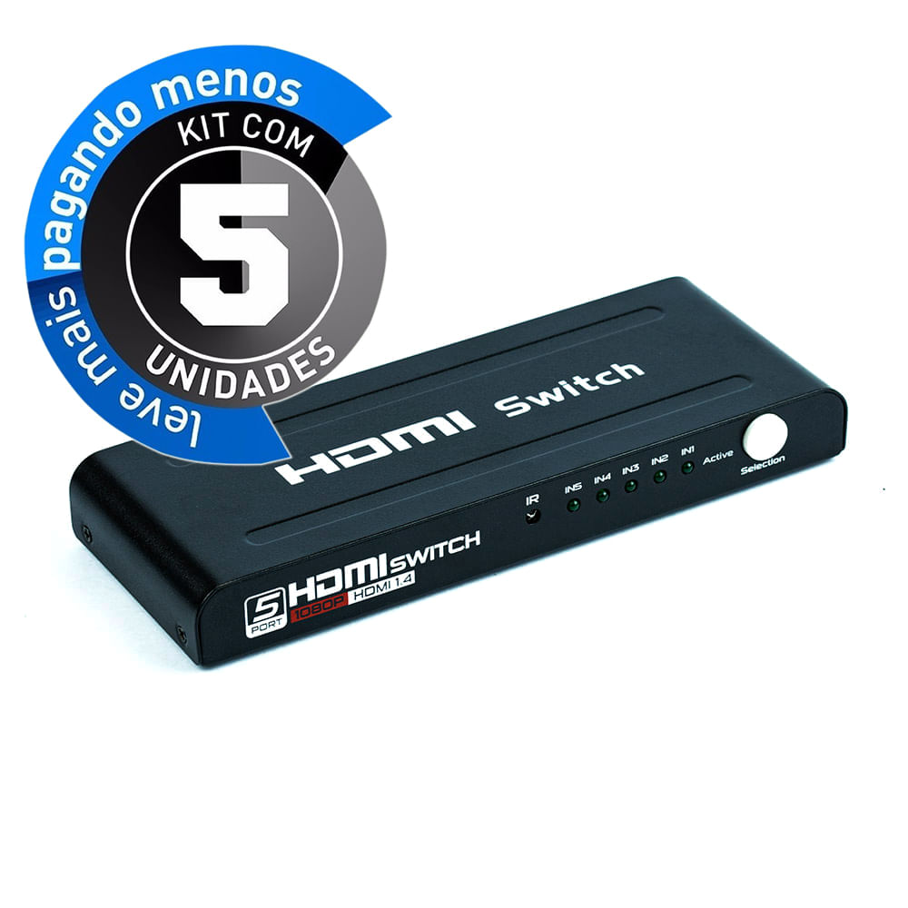 Switich HDMI 5X1 3D Full Hd C/ Controle Remoto - Kit com 5