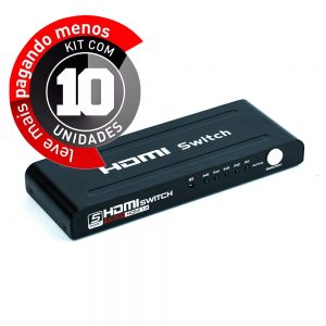 Switich HDMI 5X1 3D Full Hd C/ Controle Remoto - Kit com 10