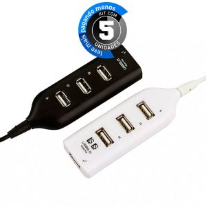 HUB USB 4 Portas Branco - Kit com 5
