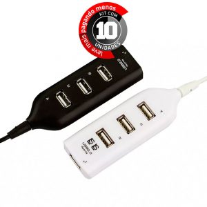 HUB USB 4 Portas Preto - Kit com 10