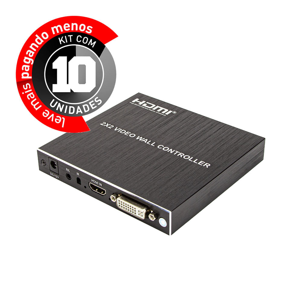Video Wall 2x2, 4K, 4 Telas, HDMI - Kit com 10
