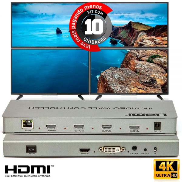 Video Wall Controller 2x2 4K - Kit com 10